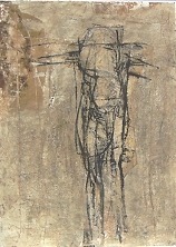 Kreuzigung, 2003, 75,5 x 54,5 Mischtechnik auf Papier, l, Strukturpaste, Collage, Monotypie, 1 250 Euro
